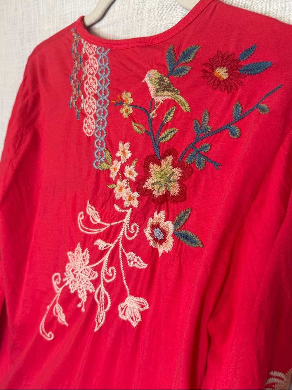Johnny Was Ellia Fuchsia Embroidered Bird Floral Tunic Boho Cottagecore M - Picture 14 of 15